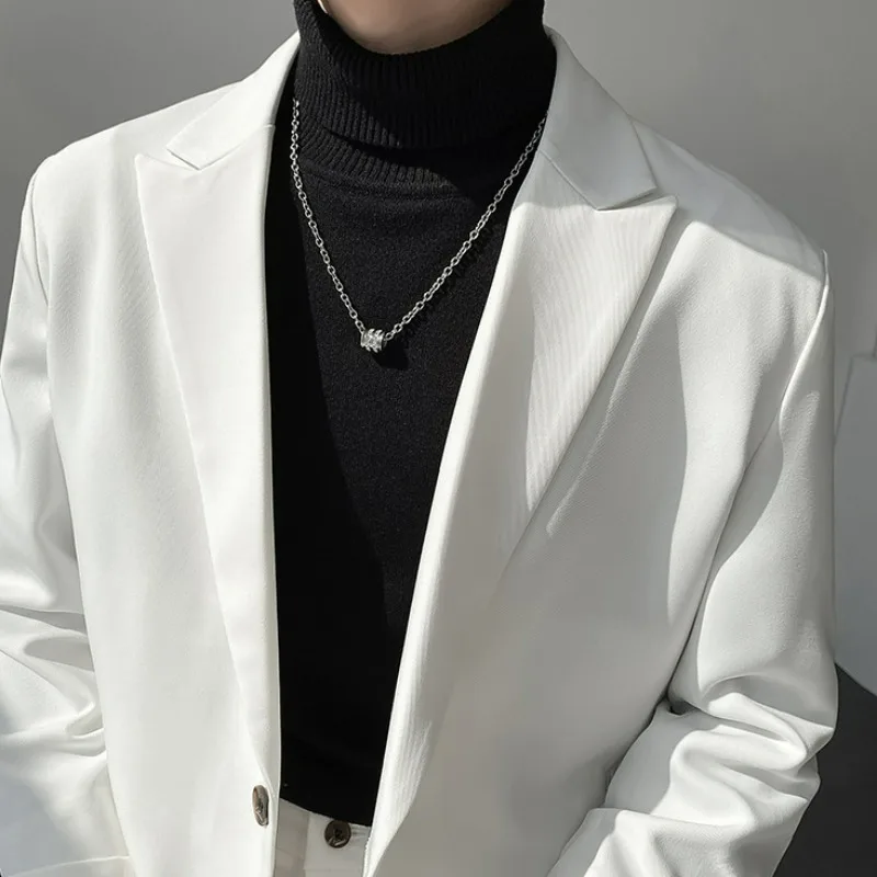 KIDWHXR Anzugjacke für Herren, koreanischer Stil, einreihig, locker geschnitten, lässiger Herren-Blazer, schlicht, einfarbig, langärmlig, vielseitige Herren-Oberbekleidung – Detail 4