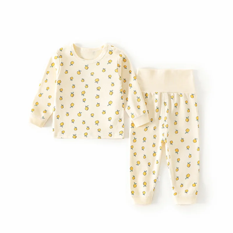 ﻿   Conjunto de pijamas de otoño para bebé de 0 a 3 años, ropa de dormir con estampado de limón para niñas, 2 uds., ropa interior para niños, ropa de hogar con protección del vientre de cintura alta