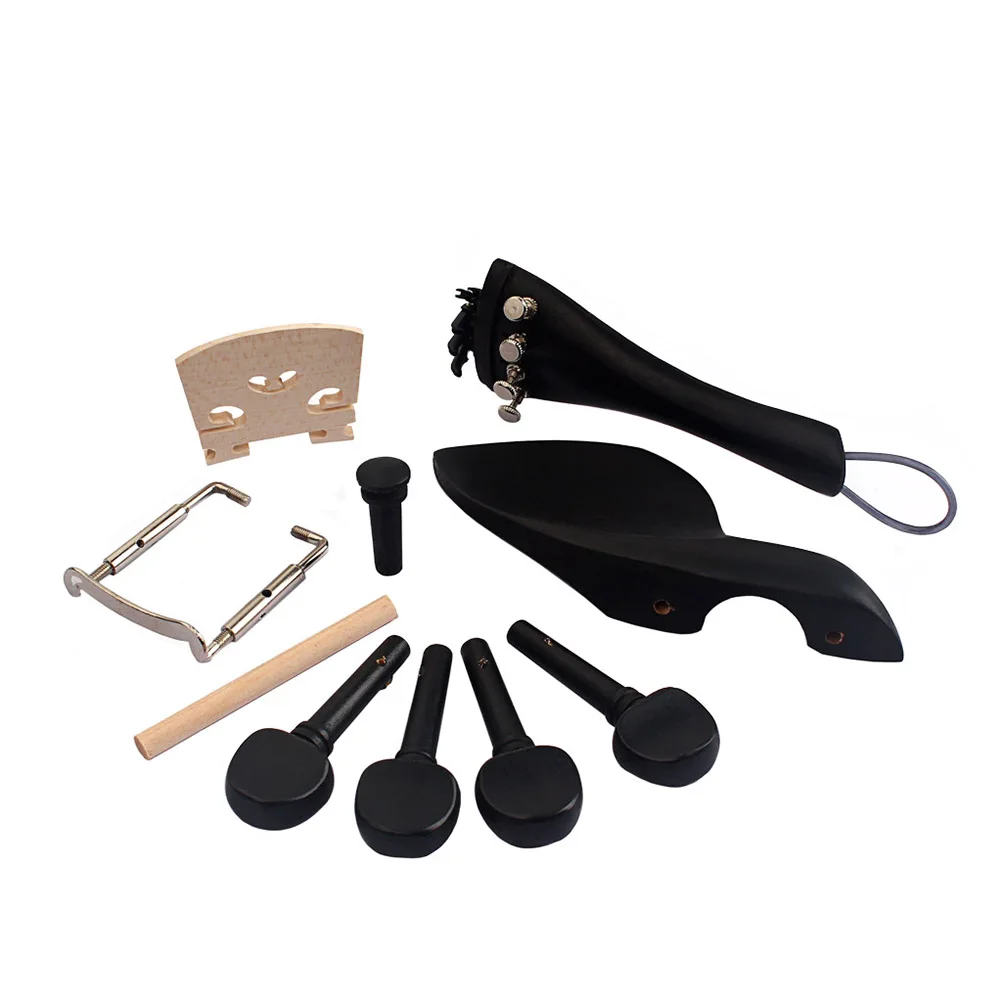 

New Ebony Wood 4/4 Violin Accessories Set Black Pegs Chinrest Tailpiece Aluminum Alloy Dried 20 Years Strong Durability Violin