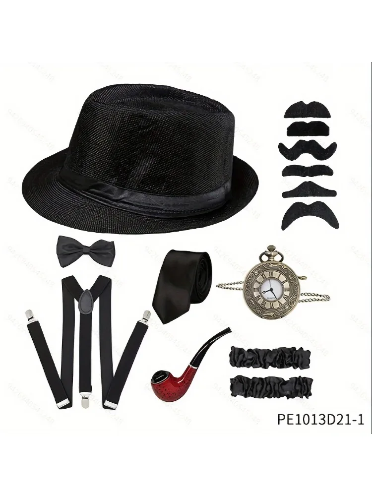 

PESENAR 1920s Mens Gatsby Gangster Costume Old Man Costume Grandpa Accessories Set with Newsboy Hat Bow Tie Glasses