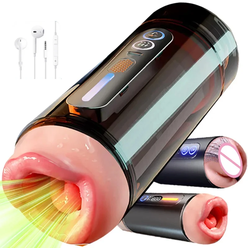 Neues Automatisches Realistisches Männliches Sexspielzeug mit Doppel-Penetrationskanal, Vibration, Tiefer Kehle, Vagina, Heizfunktion und Stimme