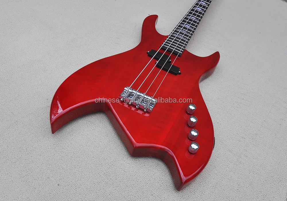 Flyoung Wholesale Electric Bass Guitar Unusual Shape Electric bass Red 4 strings Bass Guitar