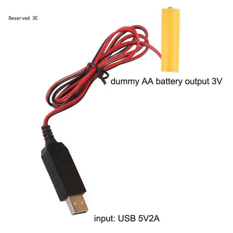 USB 5V 2A to 3V1A Battery Power Cable Battery Eliminators Line Replace 2x 1.5V LR6 AA Batteries for Toy Remote