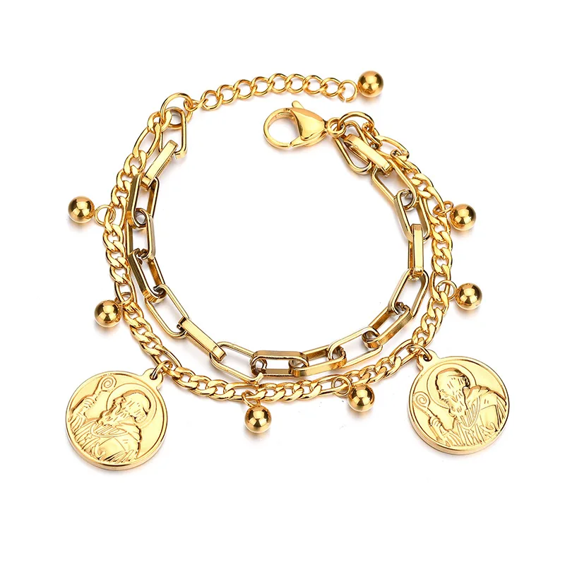 

Aroutty Saint Benedict Medal Charm Bracelet & Bangle Women Gold Silver Color 316L Stainless Steel Bracelet Jewelry San Benito