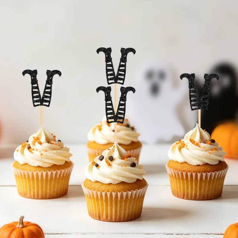 NUBECOM 24Pcs Glitter Witch Legs Cupcake Toppers Witch Feet Silhouette Cake Picks Fall Halloween Party Dessert Cake Toppers - view 5