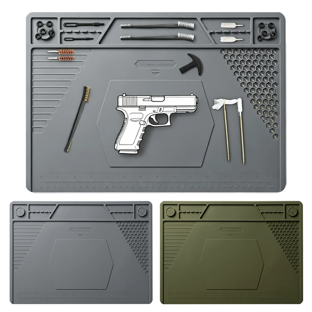 Taktische Waffenreinigungsmatte, Reparaturunterlage für Pistolen, Magnetische Gewehrreinigungsmatte, Silikonmatte mit Organizer und Teileablage – Detail 1