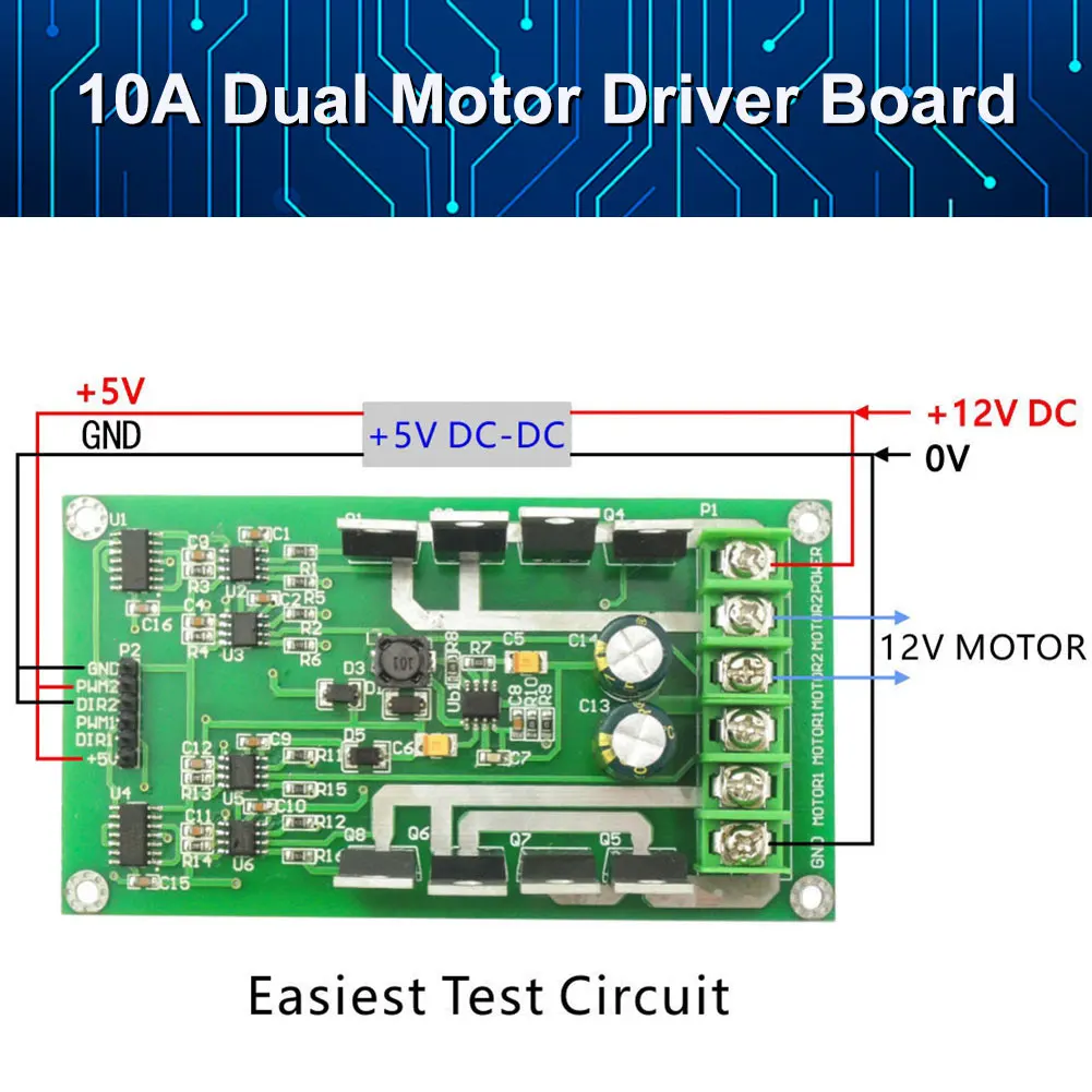 10A DC Dual Motor Drive Board Peak 30A H-bridge MOSFET DC Motor Driver Board 3V-36V with Brake Function