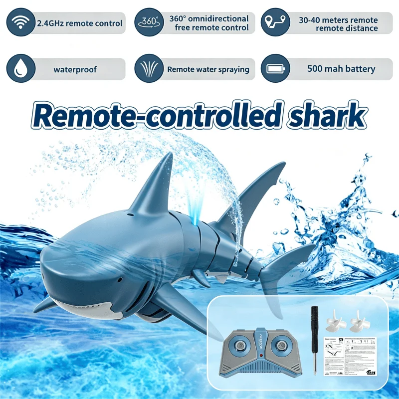 Smart Remote Control Shark and Whale Spraying Toy 2.4G Remote Boat Electric Fish Toy Birthday or Holiday Gifts for Boys