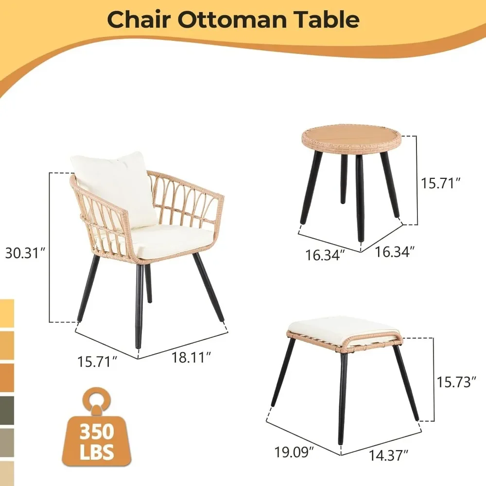 طقم بيسترو للفناء مكون من 5 قطع مع مسند، مجموعات أثاث شرفة شقة من الخيزران في الهواء الطلق، طقم طاولة وكراسي من الروطان مكون من 2 #4
