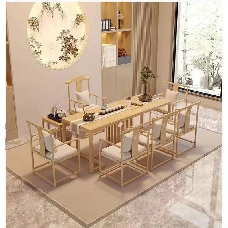 

New Chinese solid wood tea table and chair combination, log color Kung Fu tea table, simple and modern tea making table