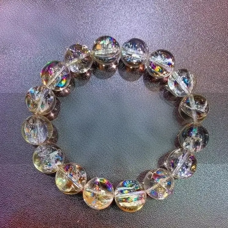 

Treasure Grade Himalayan Rainbow Crystal Bracelet, Radiant White & Prismatic Brahma Asestrela Beads, Collector‘s Gift Jewelry