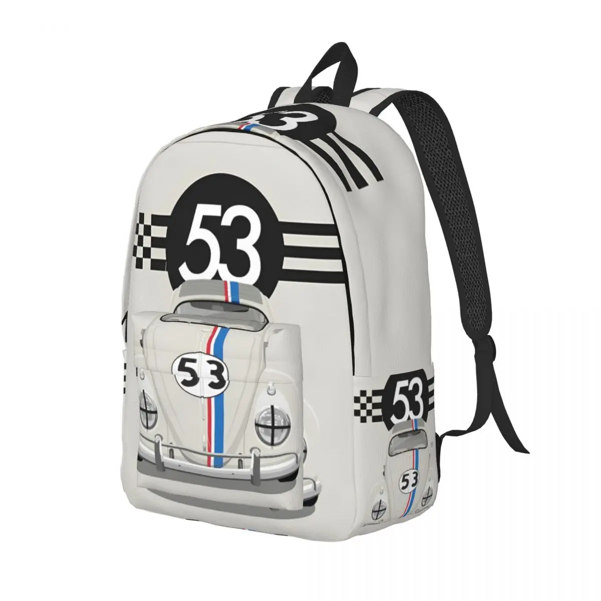 Herbie หมายเลข 53 กระเป๋าเป้สะพายหลังวัยรุ่นกลางแจ้งโรงเรียนรถแข่งผู้ที่ชื่นชอบ Stripe Daypack สําหรับผู้ชายผู้หญิงแล็ปท็อปคอมพิวเตอร์ไหล่กระเป๋า