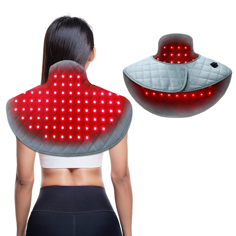 

Face and neck red light heated shoulder pads for treatment with 104 LED lights and intelligent temperature control