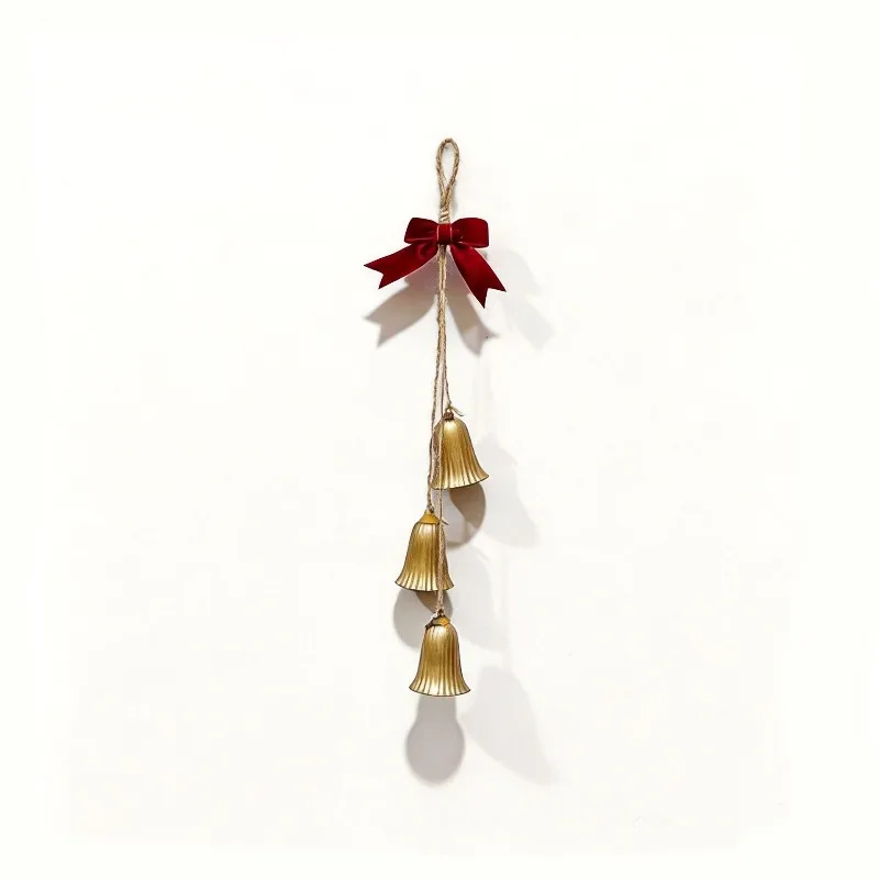 Vintage Style String Bells Hand‑made Trumpet Flower Shaped Christmas Bell Ornament Red Bow Retro Gold Wind Chime