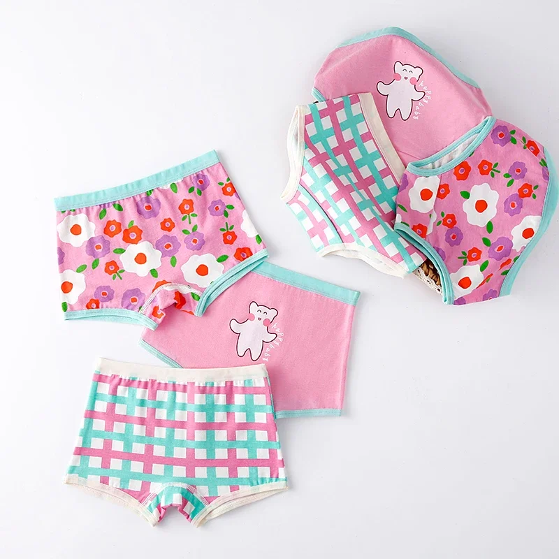 3Pcs/lot Kids Panties 7 Collections Chirdren's Underwear Lovely Girls Briefs Floral Grid Cute Pants Baby Dots Cotton Underpants