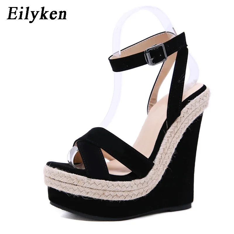 Eilyken Fashion Open Toe Wedges Platform Women Sandals Designer Hollow Out Buckle Strap High Heels Summer Shoes