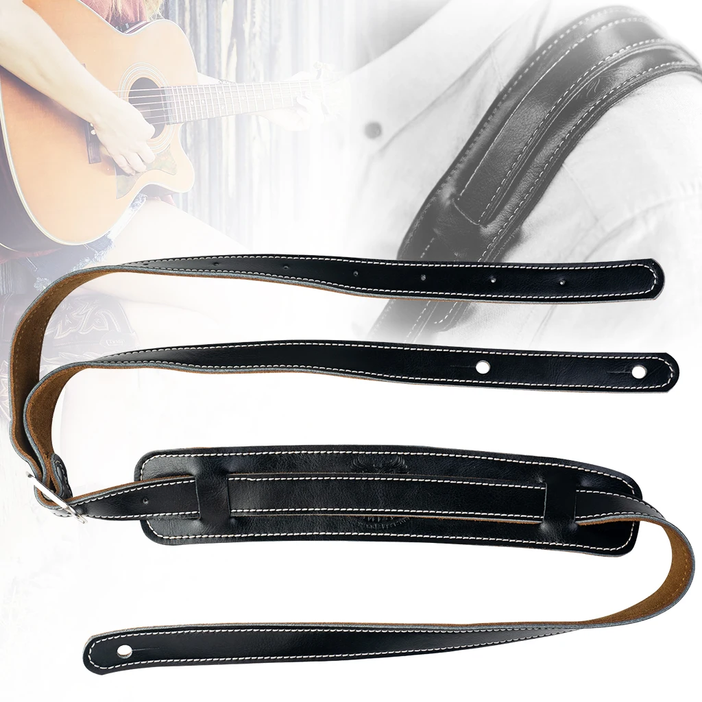 Vintage Durable Leather and Metal Buckle Electric Guitar Strap Belt Shoulder Pad Adjustable Leather Guitar Straps