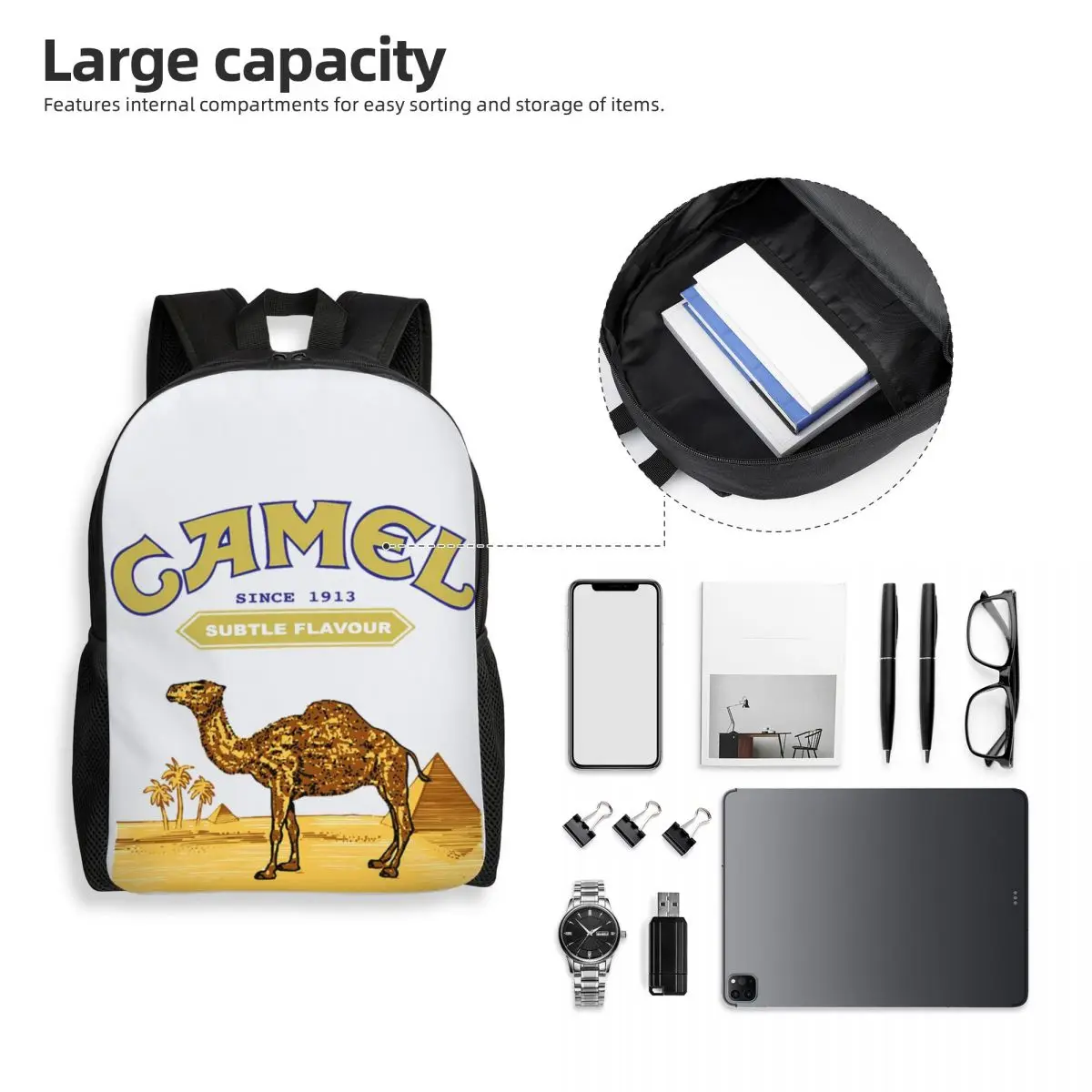 Zaino per studenti con sigarette cammello, borsa da scuola, escursionismo, viaggio, zaino per ragazzi e ragazze, borse a tracolla alla moda