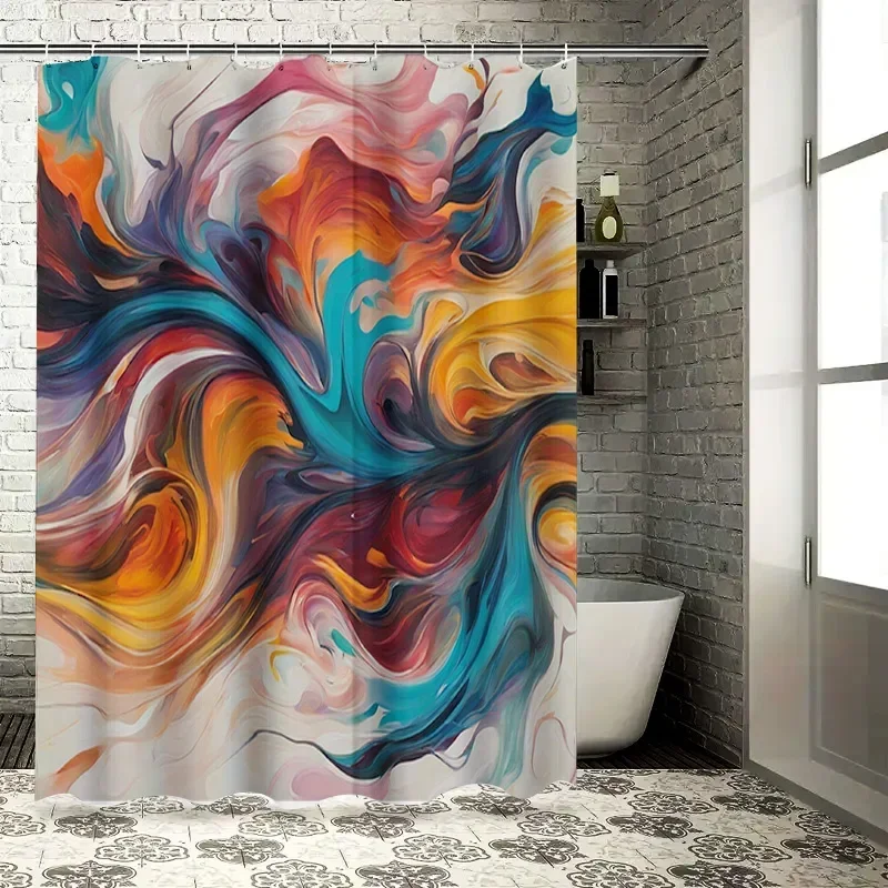 

~O~Energetic Abstract Shower Curtain Waterfall Design for Modern Bathroom Decor Colorful Printed Fabric Easy Installation with H