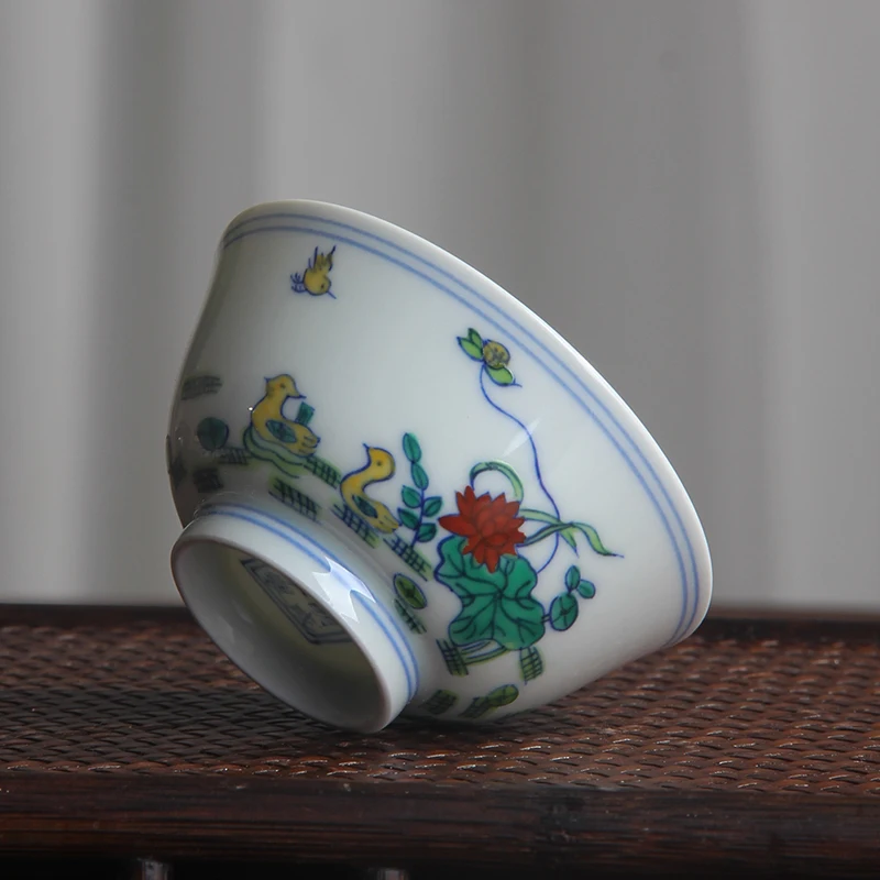 Ming Chenghua Blue and White Painted Mandarin Duck Playing with Water Tea Cup Owner Cup Antique Ceramics Collection