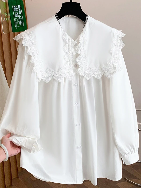 

French Sle Loose Fit Long Sve Lace Collar Women's irt Design Sensation Personali Early Spring Casual Top