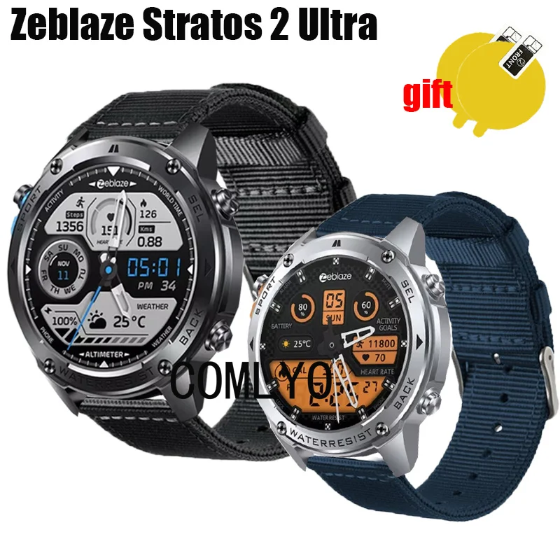 Film protecteur d'écran pour Zeblaze Stratos 2 Ultra SMART, bracelet en nylon Canva, ceinture, 3 en 1