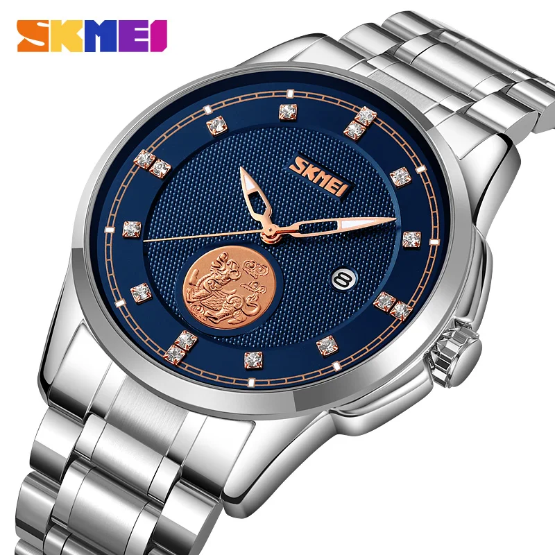 

SKMEI Men's Stone Mary Gold Face Black Face Blue Face Time Date Stainless Steel Strap Waterproof Swimming Classic All-match 9321