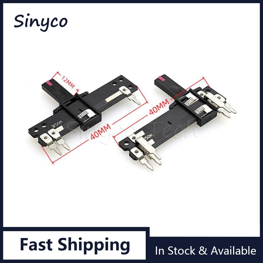 2PCS 40MM Straight Slide Potentiometer B50K Single 3Pin Dual 6Pin Handle Length 12mm SC207 4CM 50K Ohm Mixer Fader Stroke 28mm
