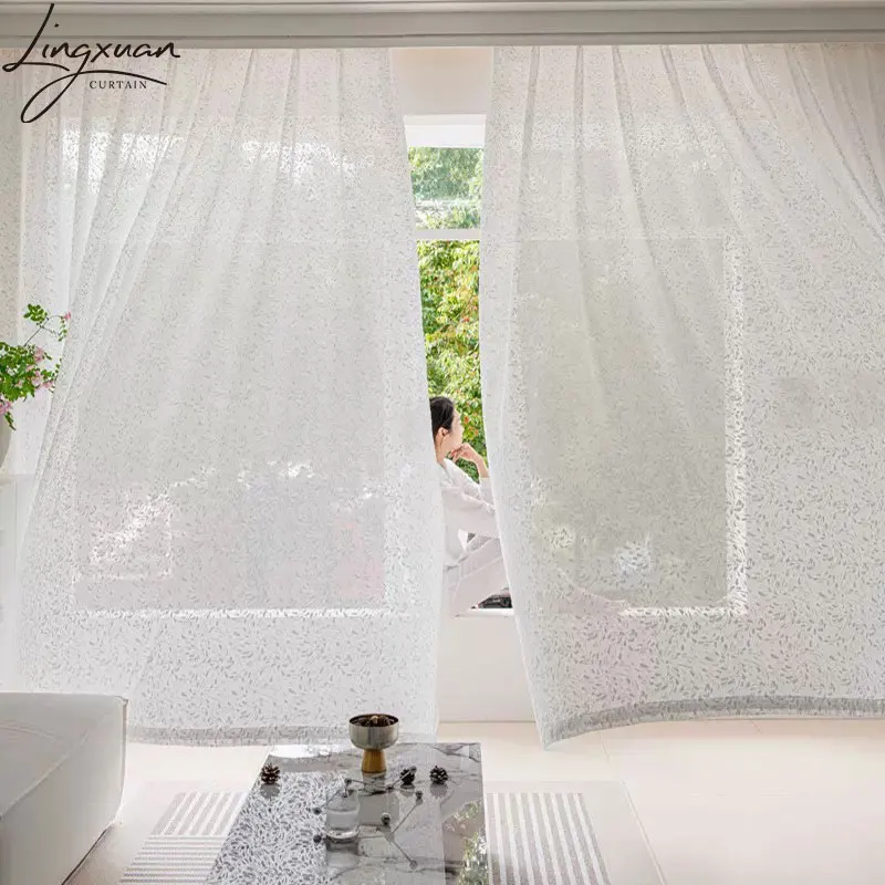 Modern Sheer Voile Curtain Embroidery Tulle For Living Room Bedroom Window Kitchen Patterned Relief Curtain Drapes Blinds