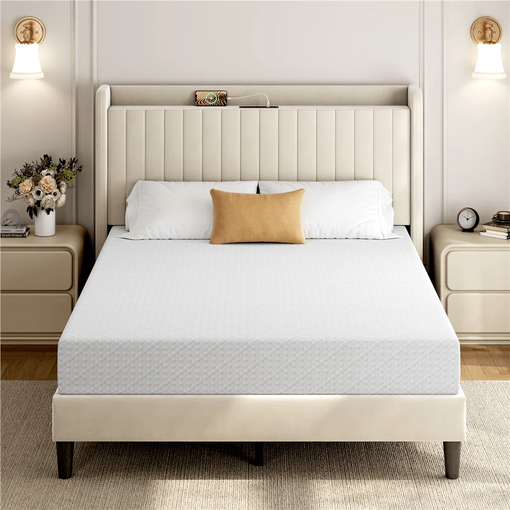 Twin Full Queen Size Memory Foam Mattress With Cooling Gel, Medium Firm Bed Mattress With 3Layer Foam Design, Green Tea Scent,