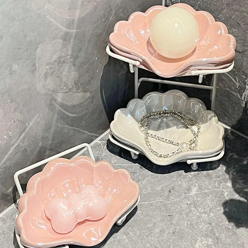 1 Pc Shell Soap Box Soap Box Storage Rack Toilet Hole Free Drainage Soap Box Bathroom Accessories Toilet Jewelry Storage Rack