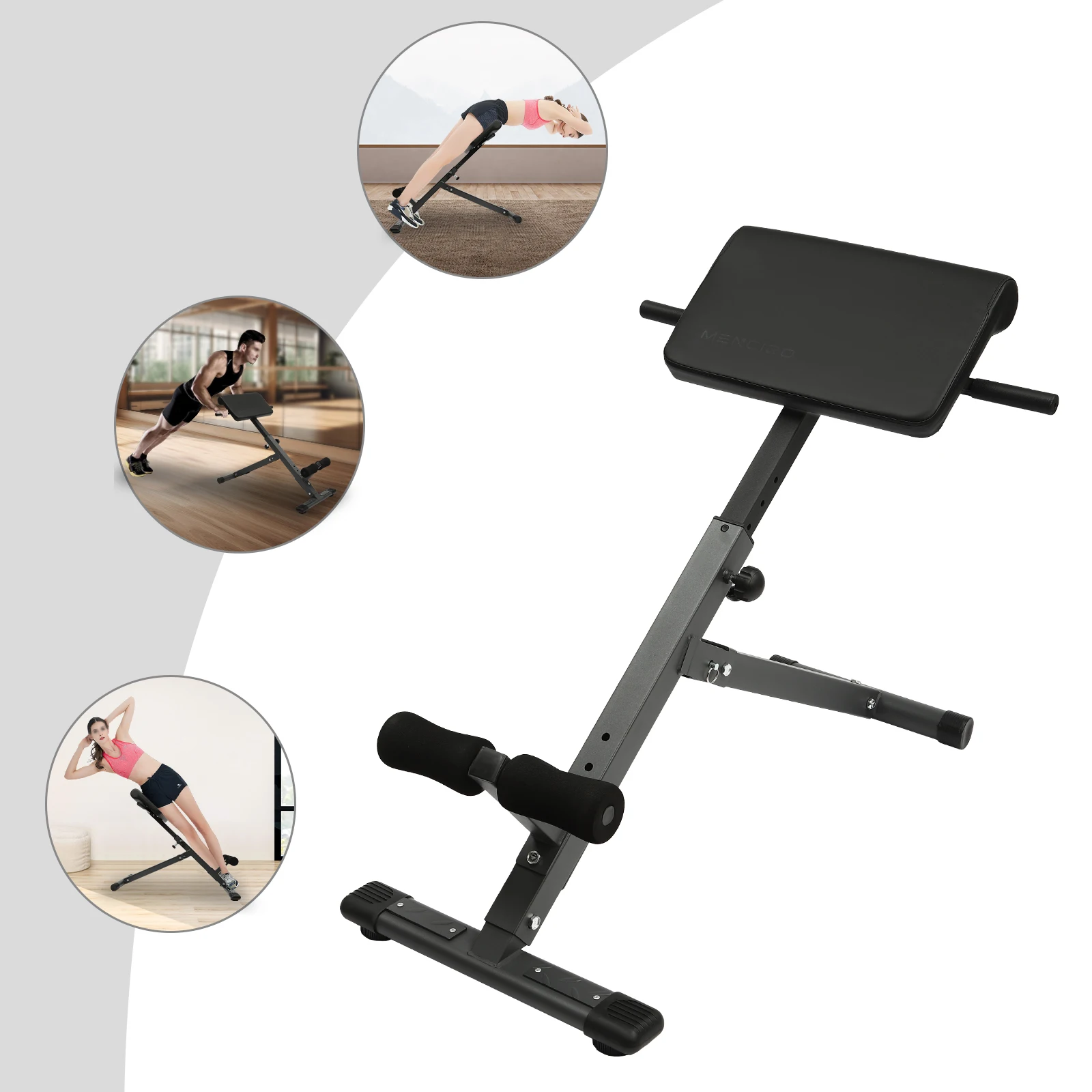 

Black Hyperextension Bench, Adjustable Roman Chair, Back Extension Bench with Non-Slip Handle for Home Workout, Max Load 265 lbs