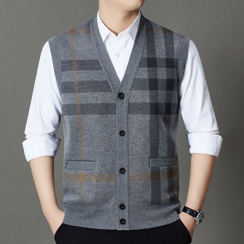 

Мужской жилет среднего и пожилого возраста с зимним бархатом и толстым вязаным свитером, наряд для папы, камзол, повседневный