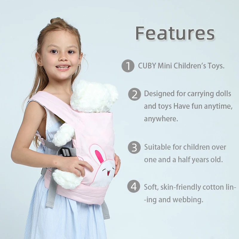 Cuby Dolls Carrier Front and Back Soft Cotton for Baby Girls Over 18 Months Rabbit Pattern baby toy doll carrier backpack gift