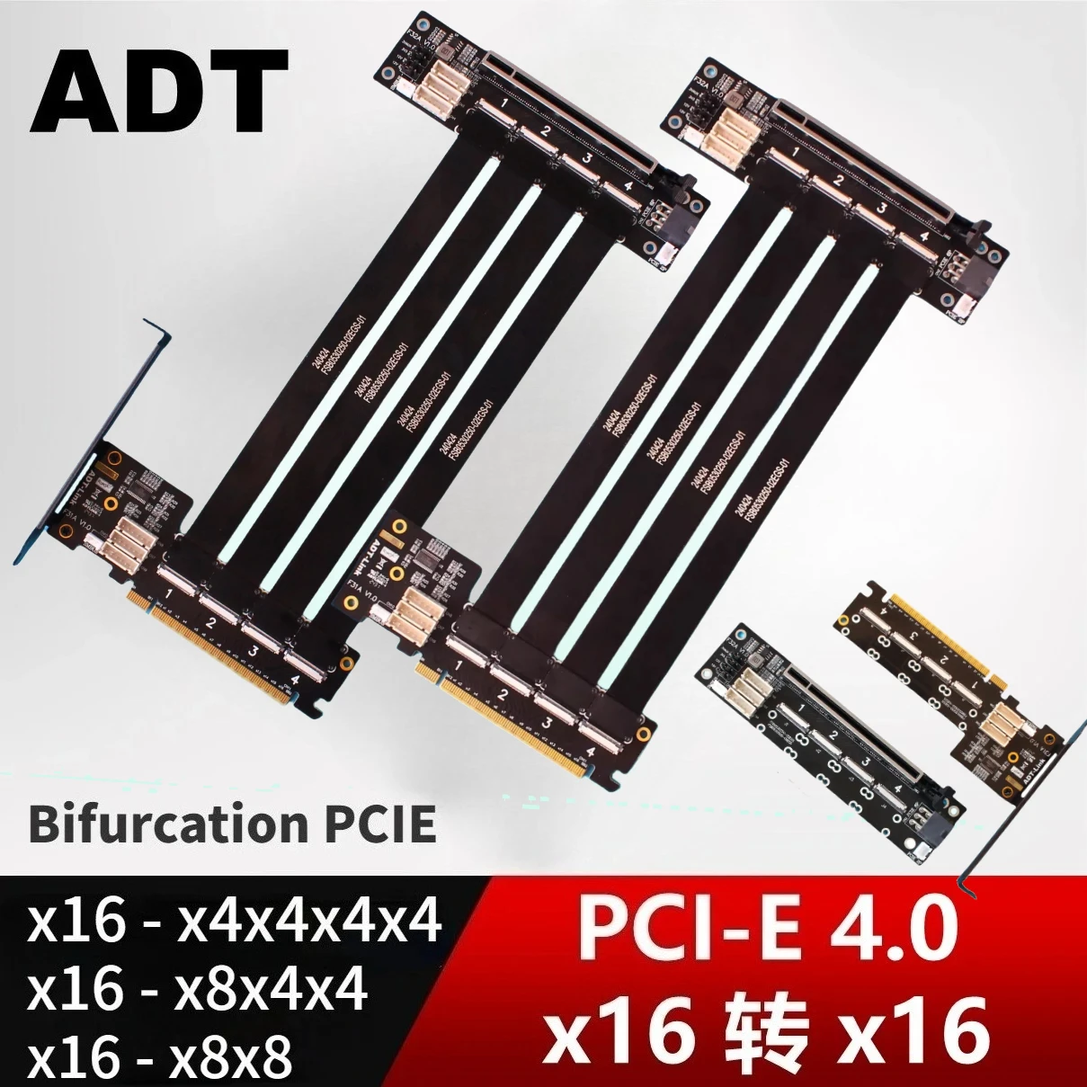 

PCIe 4.0 x16 FFC Graphics Card Extender Cable 1 to 4 PCI-E Riser Gen4 Split Card PCIe-Bifurcation 16X to X4 X8 Expansion Adapter