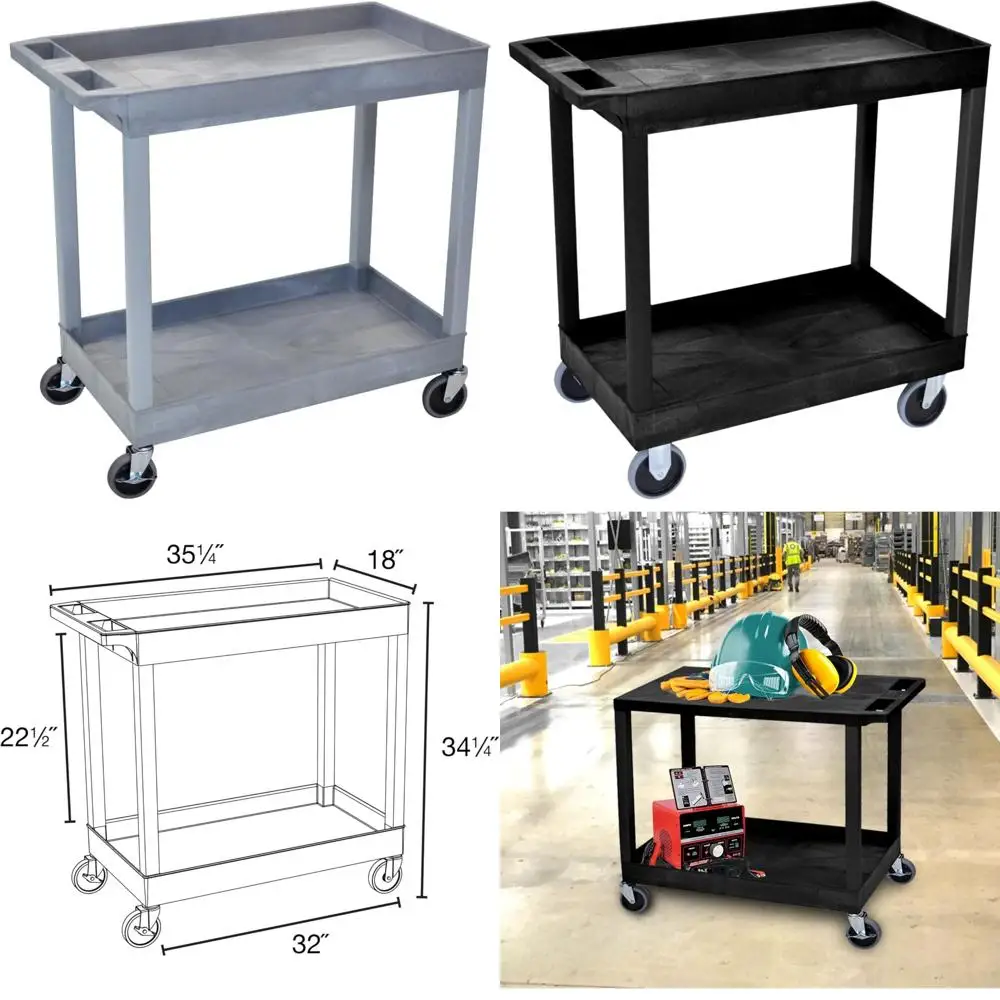 

Gray Tub Storage Cart with 2 Shelves, 32 x 18 - Durable and Space-Saving for Home and Office Use