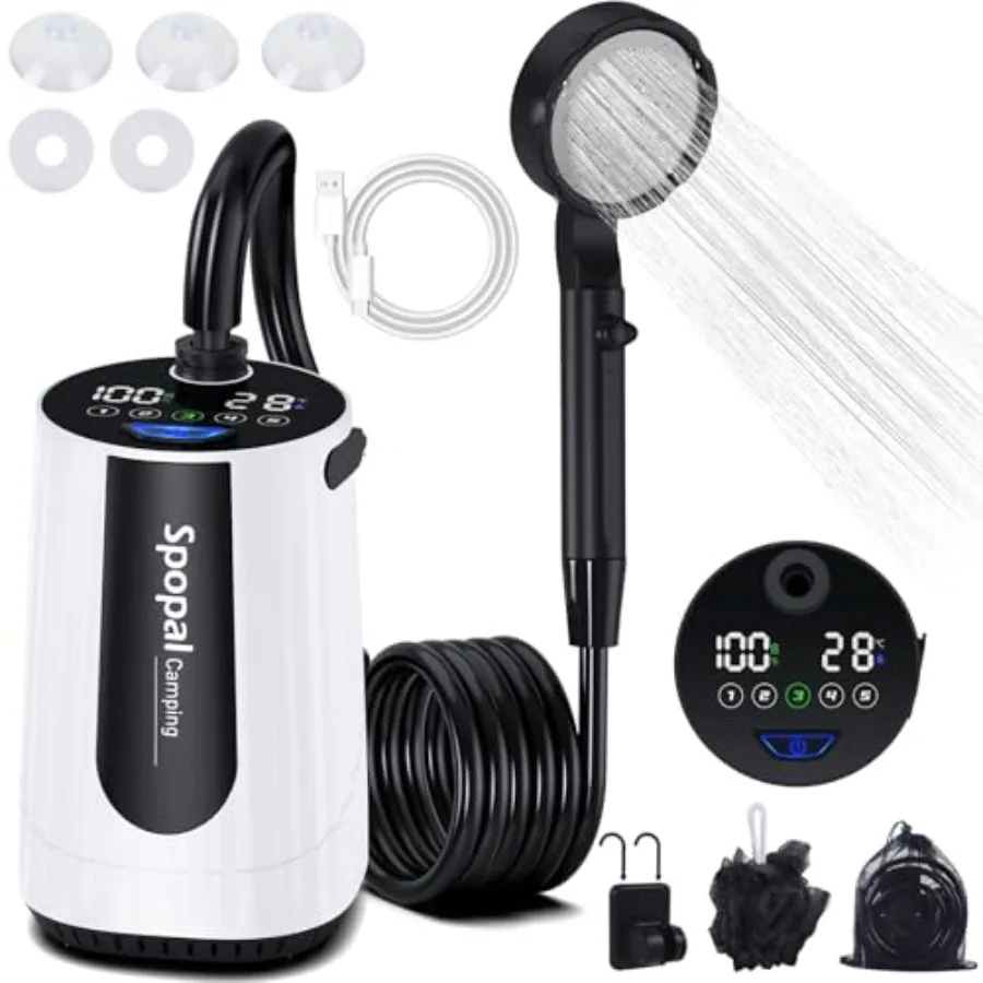 

Portable Shower for Camping [Upgraded] 10000mAh Rechargeable Camping Shower with 5 Adjustable Speeds Premium LED Display IPX8 W