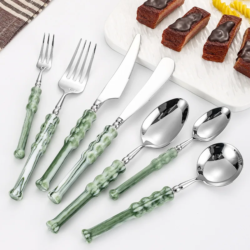 Light Luxury 304 Stainless Steel Steak Knife Fork Spoon Hotel Western Tableware Set French High-Beauty Dessert Spoon Fork