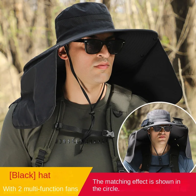 

Hat Summer Men Outdoor Fan Cap multi-purpose Rechargeable Sombrero Big Wind Power Hat Big Brim Mountaineering Fisherman Hat Big