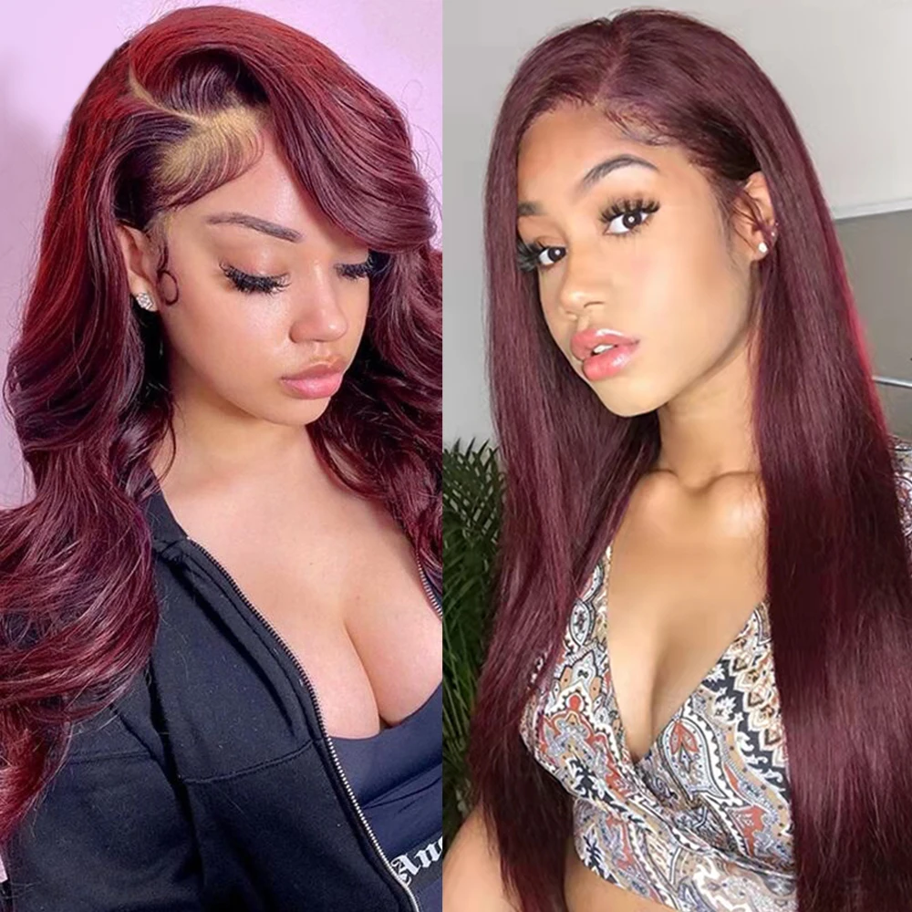HairUGo Brazilian 99J Straight 13x4 Lace Front 100% Human Hair 130% Density Remy Hair Burgundy Lace Frontal With Baby Hair