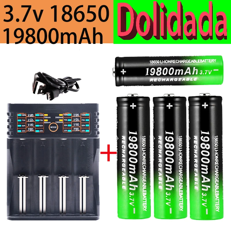 100% Originele Merk Nieuwe 18650 Oplaadbare Batterij 3,7 V 19800 Mah Voor Zaklamp + Usb Lader Lithium-Batterie