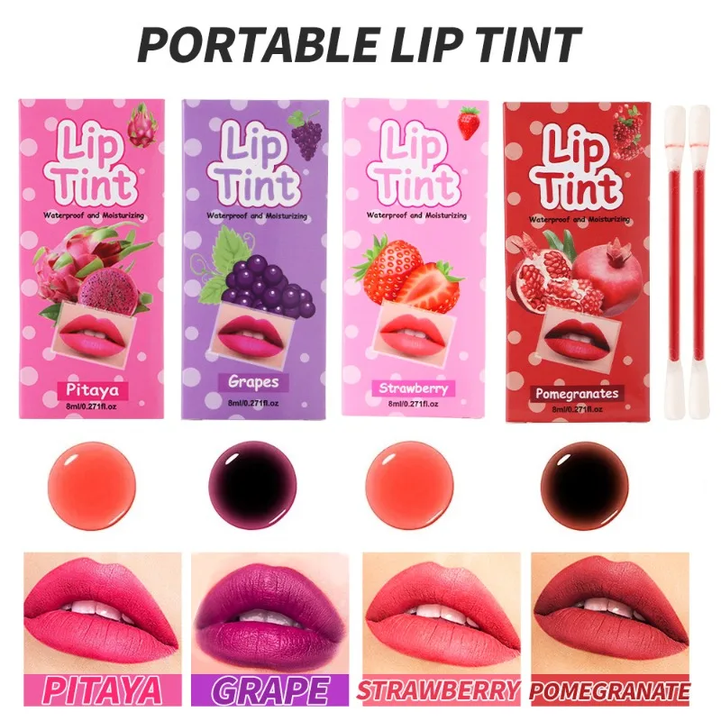 20 unids/set hisopo de algodón lápiz labial desechable brillo de labios portátil mate tinte de labios afrutado taza antiadherente cosméticos de maquillaje de labios duraderos