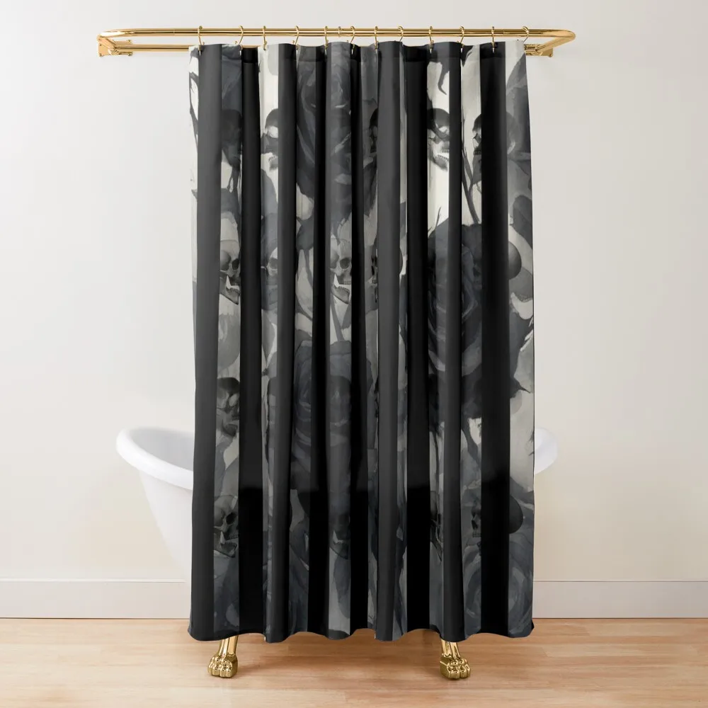 

Skull and Roses Gothic Pattern Hard black and white Shower Curtain For Bathroom Shower Shower Set Curtain