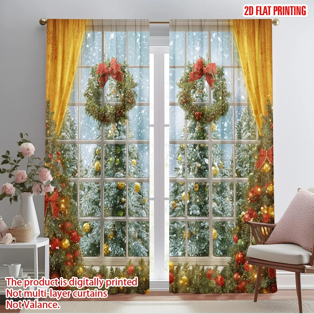 2pcs,2D plane printing Curtains&Window Treatment Christmas Tree Xmas New Year Polyester Woven (without rod) Home Decor for