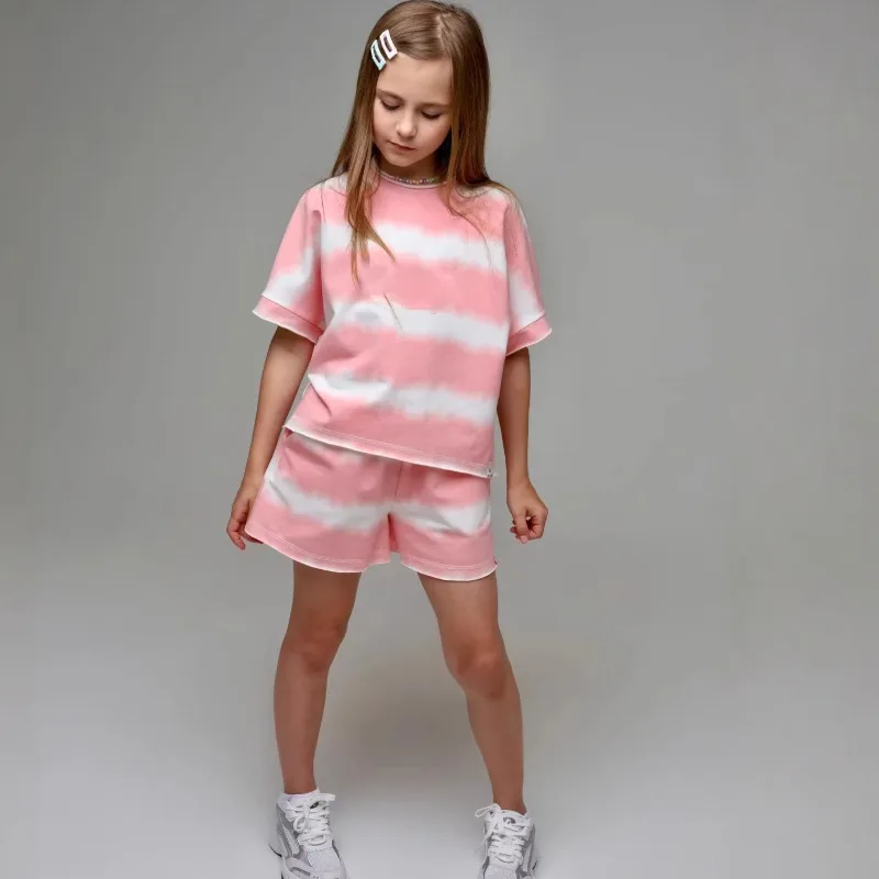 Girls Clothes Sets Summer 2026 Fashion Terry T-shirts+shorts Sport Suits for Kids Pink/blue Children Tracksuits Baby Outfits