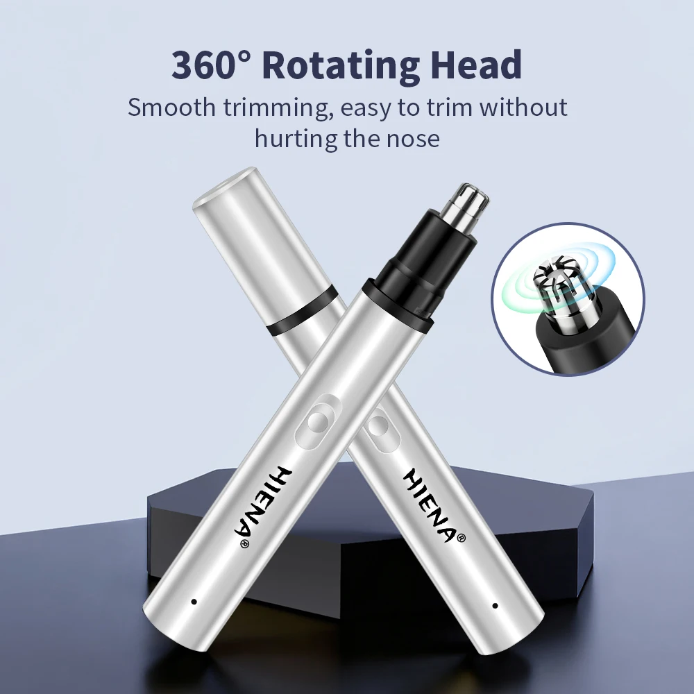 ماكينة تشذيب شعر الأنف مدمجة ومحمولة 360 درجة °   شفرة دوارة لإزالة الشعر القوية بمنفذ شحن USB