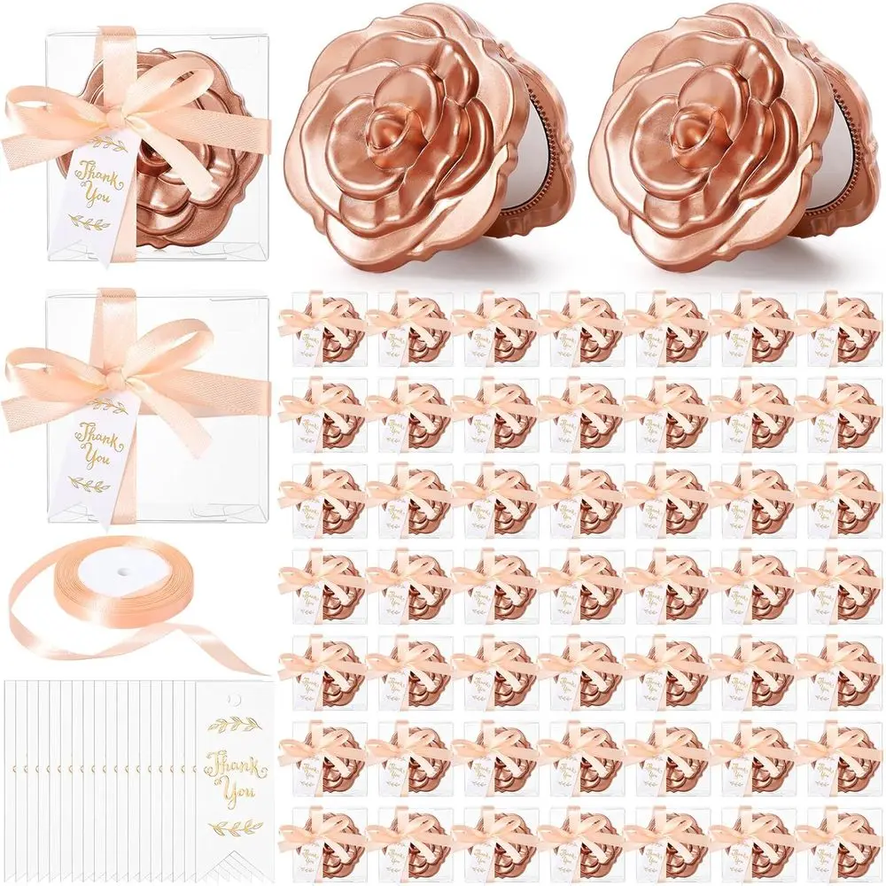 

Set of 100 Clear Plastic Boxes with Rose Mirror Tags for Wedding Party Favors