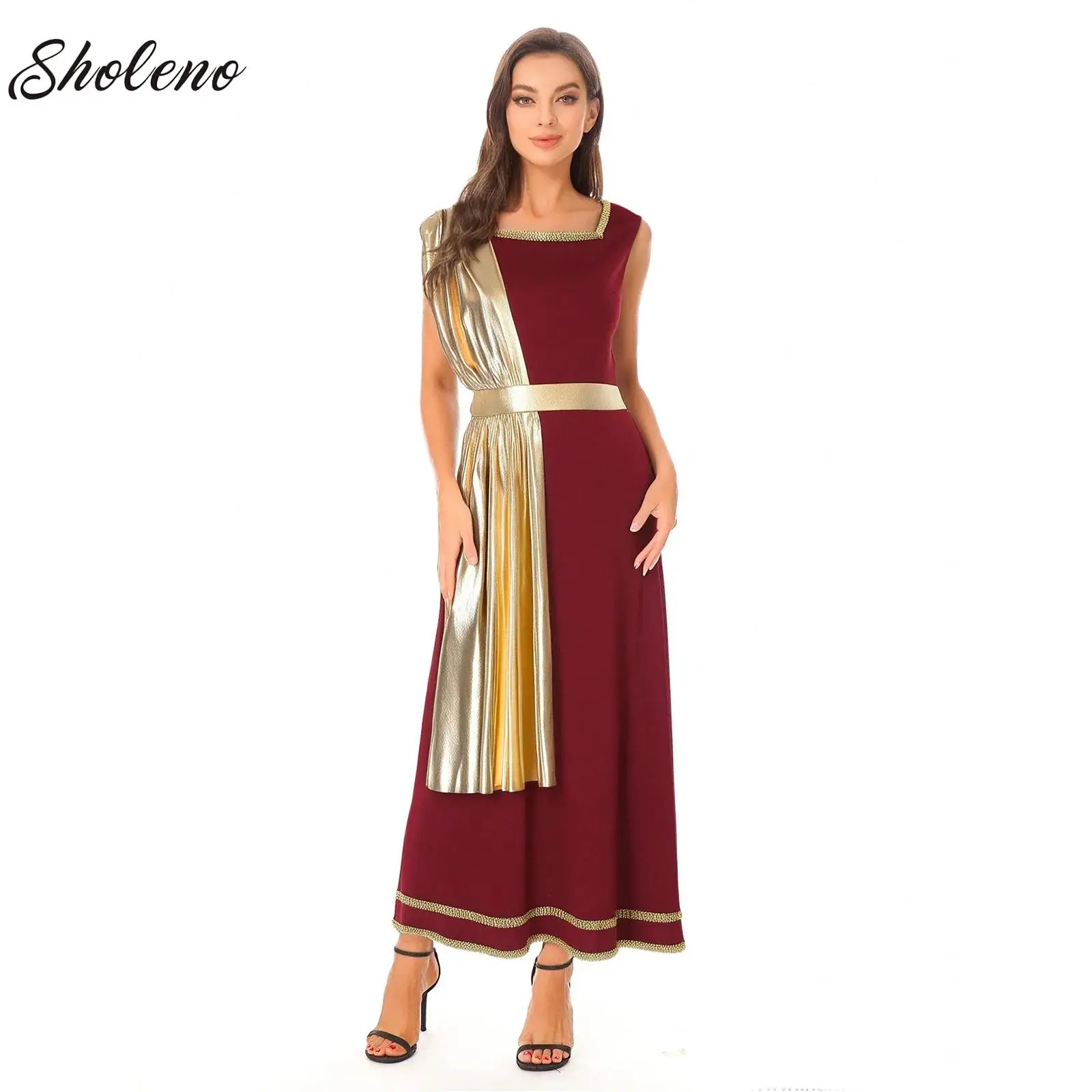 

Womens Ancient Greek Toga Senator Caesar Costume Athenian Princess Roman Empress Tunic Dress Robe for Halloween Cosplay Party