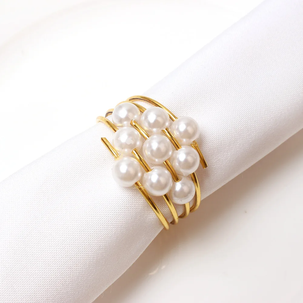 Napkin Ring Cross-border New Product Creative Spring  Pearl Napkin Buckle, Hotel Metal Napkin Ring, Cloth Ring Manufacturer