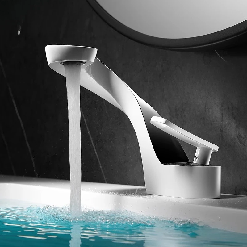 

White light luxury art washbasin washbasin hot and cold all copper single hole bathroom cabinet faucet anti-fly